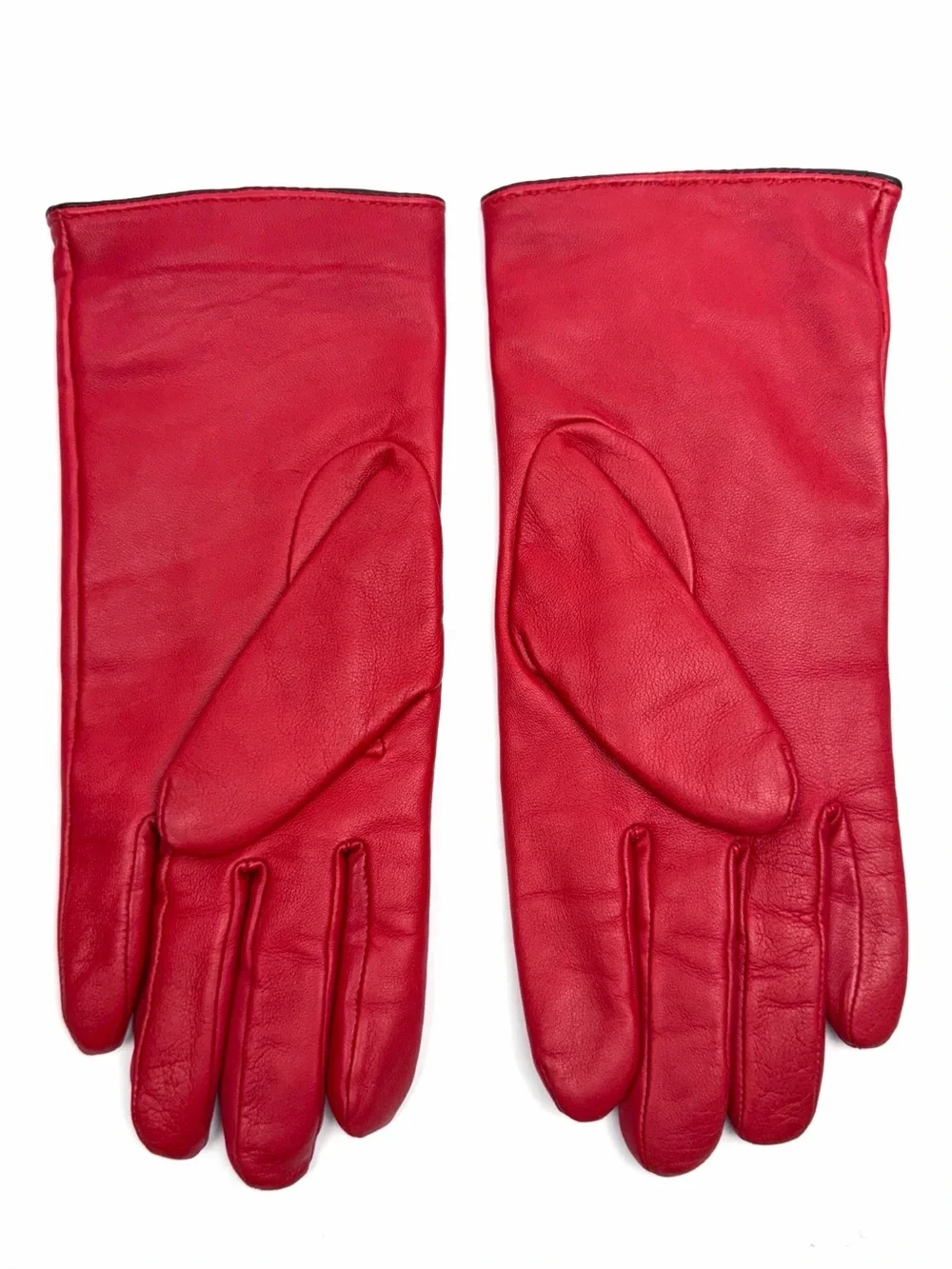 CAROLE LITTLE Red Leather Gloves Cashmere Lining Women's size 8